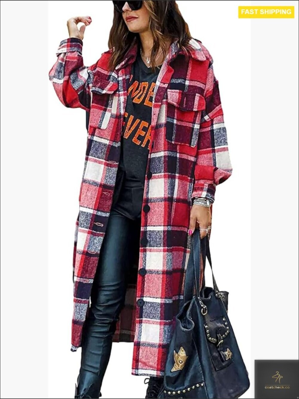 Oversized Plaid Shacket Long Sleeve Button Down Casual Jacket Coat